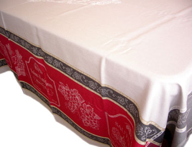 French Jacquard tablecloth, Teflon (Vignoble. Gray-Red)
